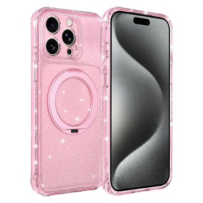For iPhone 15 Pro Glitter 360 Rotation Magnetic Holder Phone Case - Pink - EDA009905910F