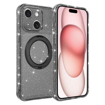 For iPhone 15 Glitter 360 Rotation Magnetic Holder Phone Case - Black - EDA009905911B