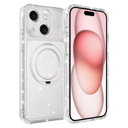 For iPhone 15 Glitter 360 Rotation Magnetic Holder Phone Case - White - EDA009905911C