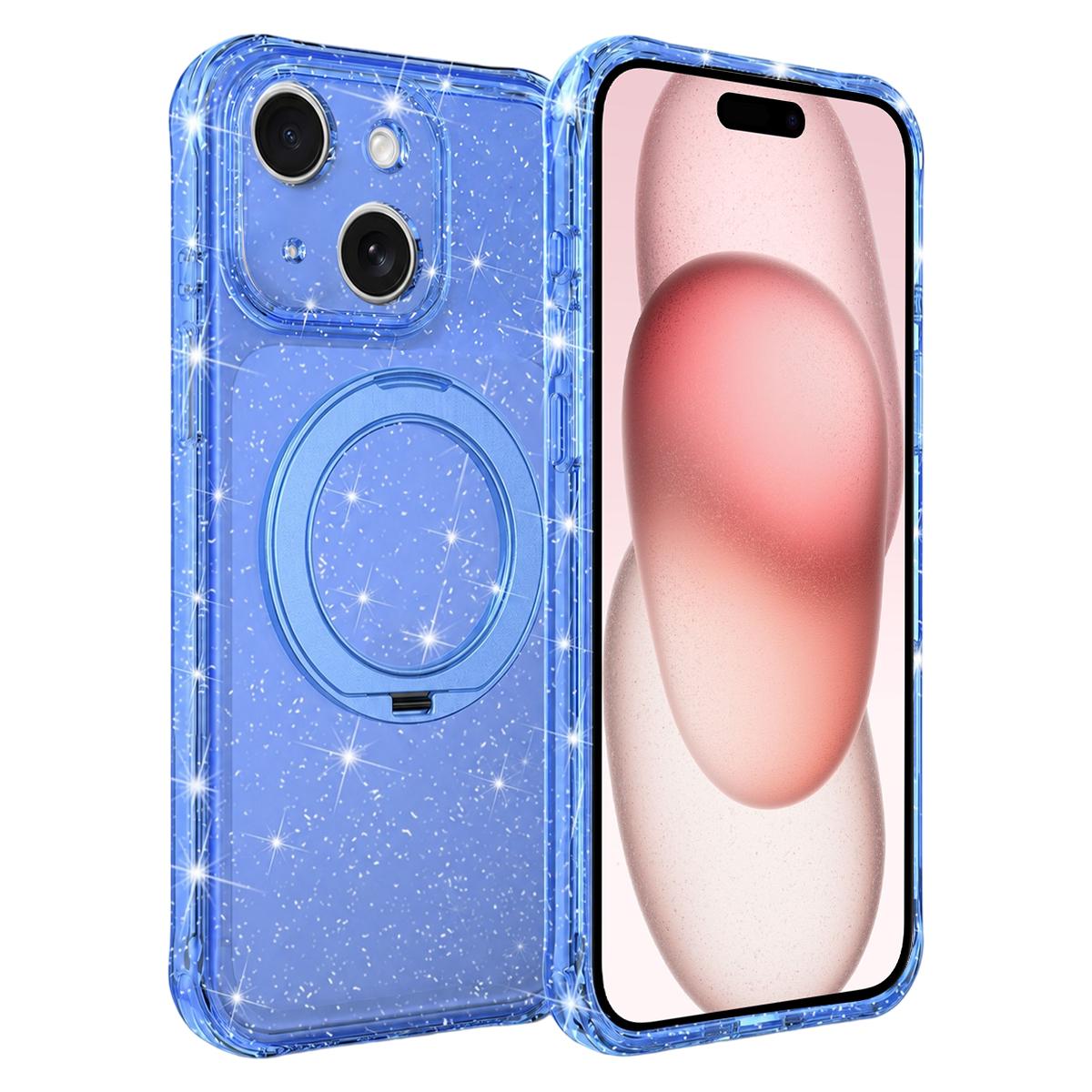 For iPhone 15 Glitter 360 Rotation Magnetic Holder Phone Case - Blue - EDA009905911E