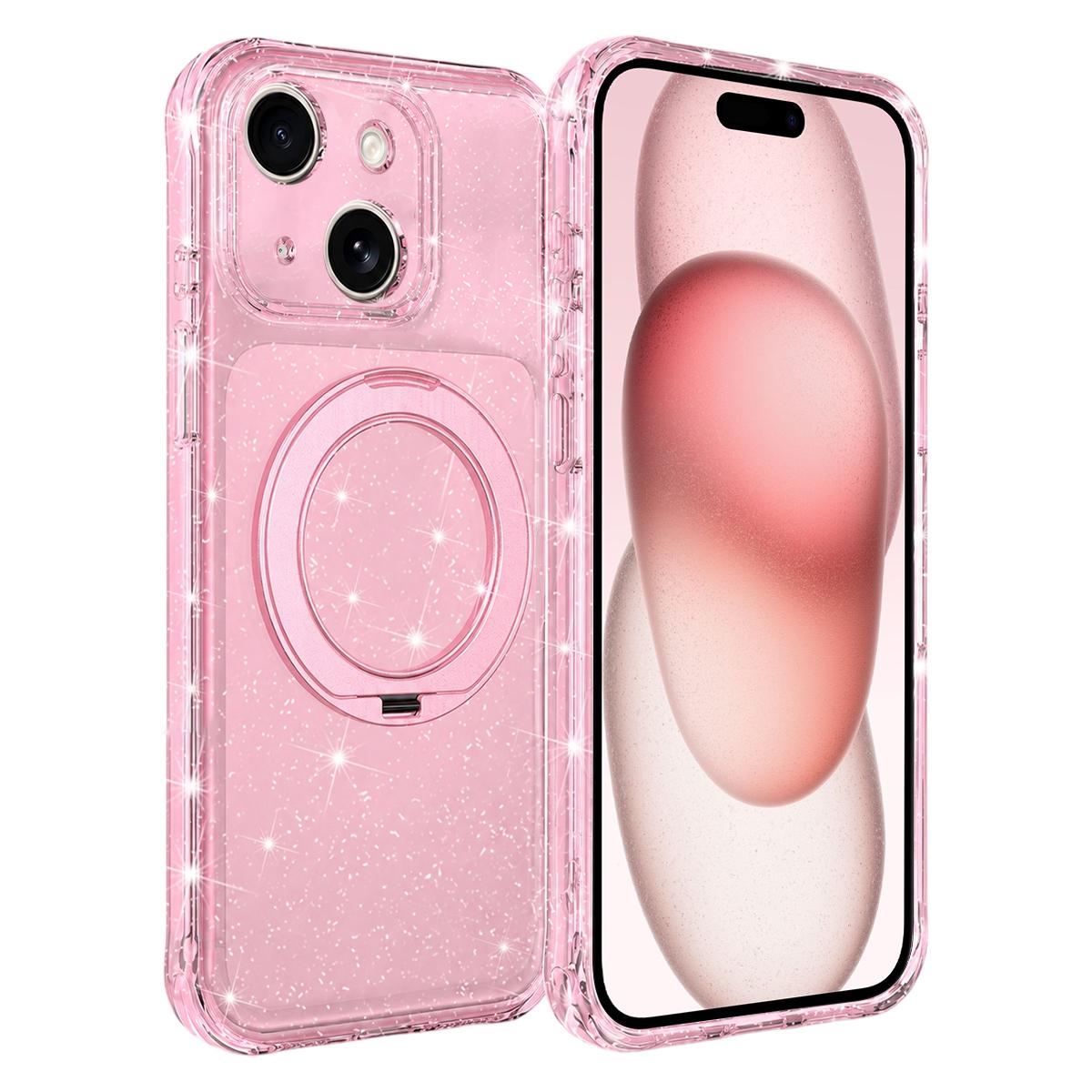 For iPhone 15 Glitter 360 Rotation Magnetic Holder Phone Case - Pink - EDA009905911F