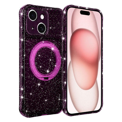 For iPhone 15 Glitter 360 Rotation Magnetic Holder Phone Case - Cherry Red - EDA009905911G
