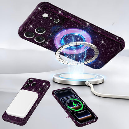 For iPhone 16 Pro Glitter 360 Rotation Magnetic Holder Phone Case - White - EDA009905907C