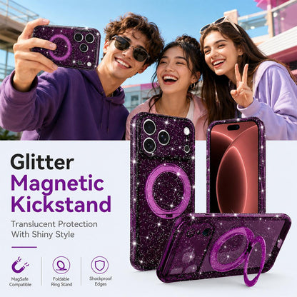 For iPhone 16 Pro Glitter 360 Rotation Magnetic Holder Phone Case - White - EDA009905907C