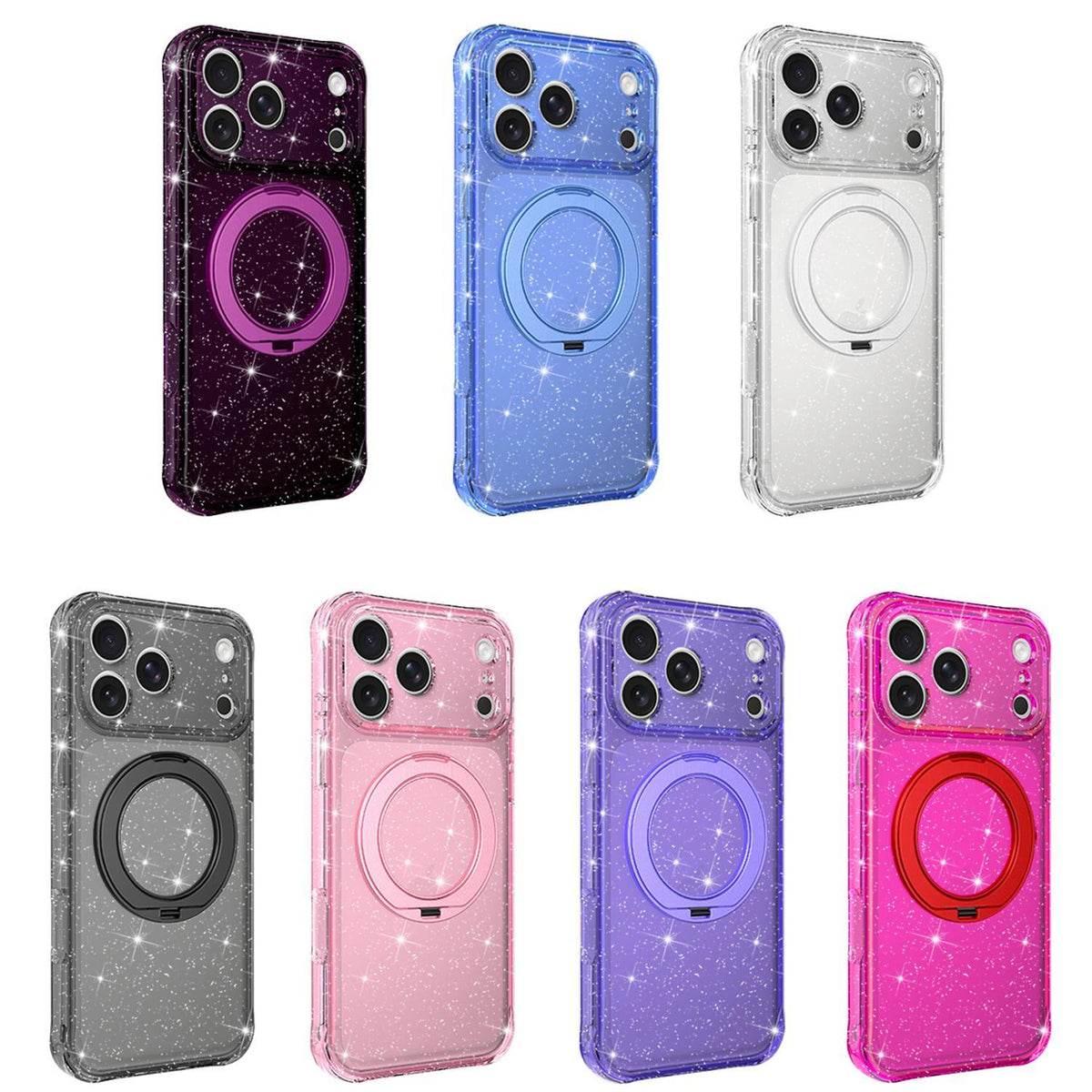 For iPhone 15 Pro Max Glitter 360 Rotation Magnetic Holder Phone Case - White - EDA009905909C