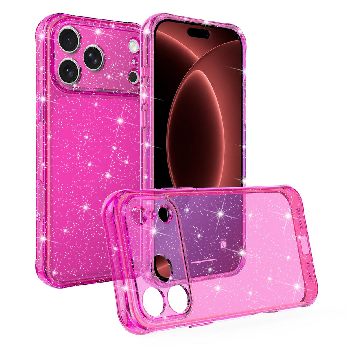 For iPhone 18 Pro Air-cushioned Corners Shockproof IMD Glitter Phone Case - Rose Red - EDA009906301A