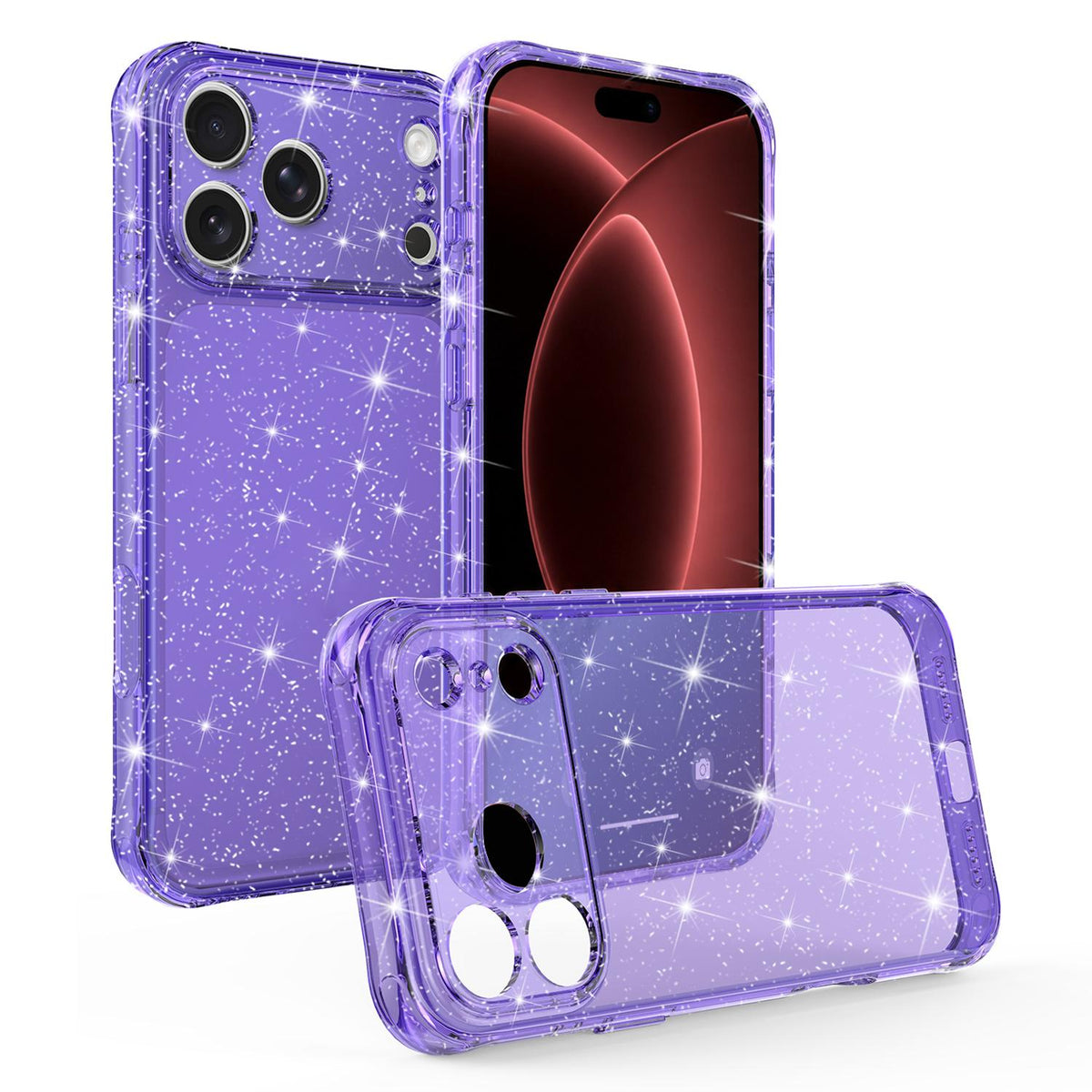 For iPhone 18 Pro Air-cushioned Corners Shockproof IMD Glitter Phone Case - Purple - EDA009906301D