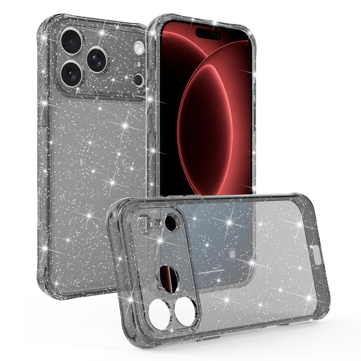 For iPhone 18 Pro Max Air-cushioned Corners Shockproof IMD Glitter Phone Case - Black - EDA009906302B