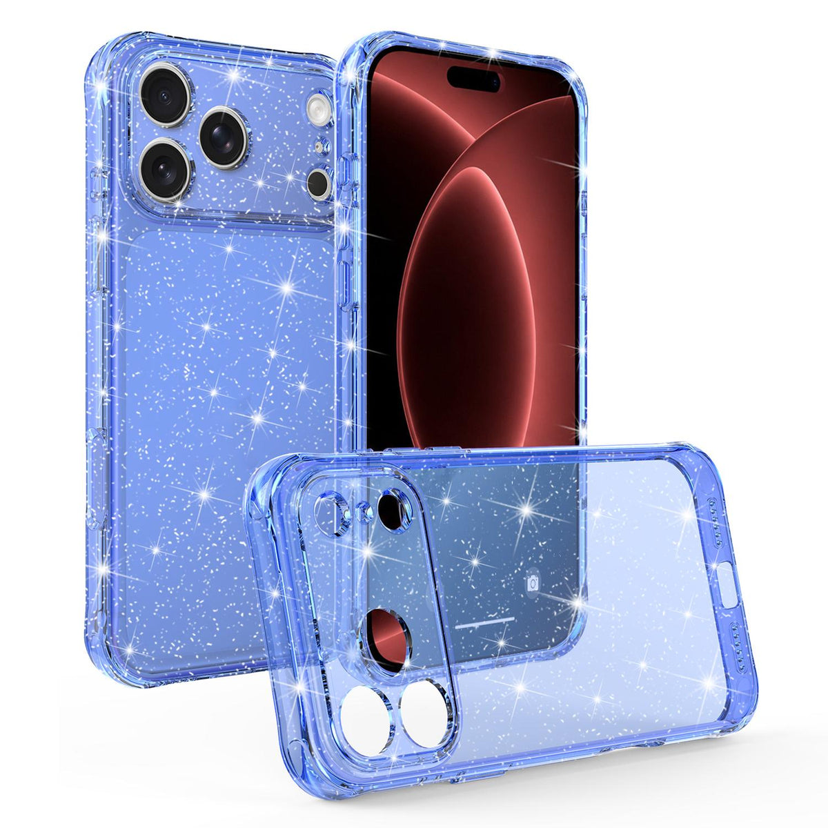 For iPhone 18 Pro Max Air-cushioned Corners Shockproof IMD Glitter Phone Case - Blue - EDA009906302E