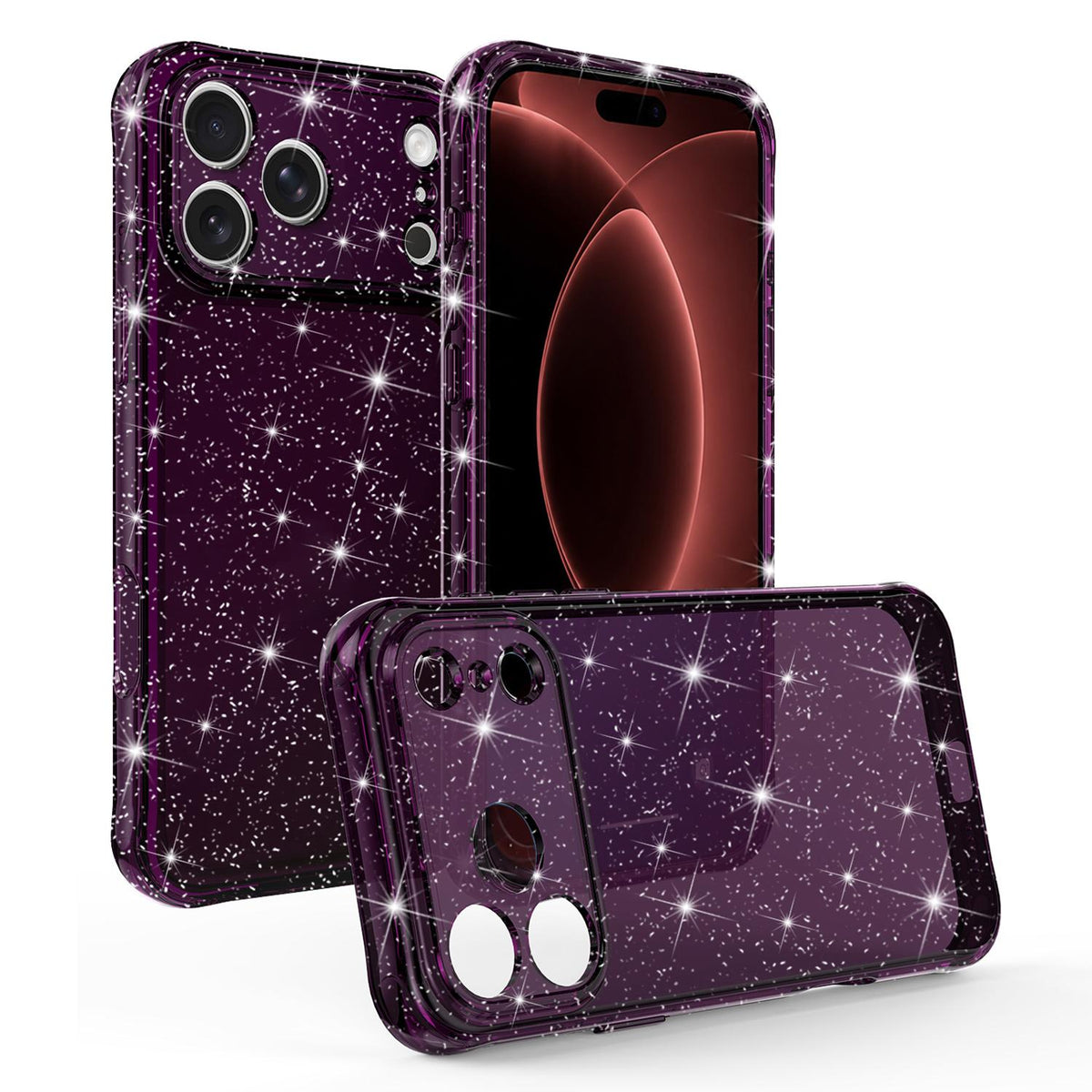 For iPhone 18 Pro Max Air-cushioned Corners Shockproof IMD Glitter Phone Case - Cherry Red - EDA009906302G