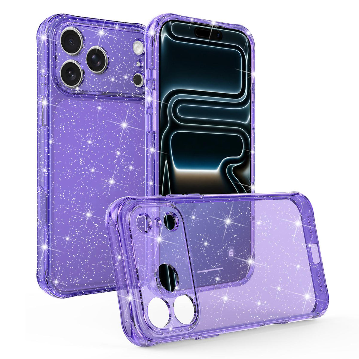 For iPhone 17 Pro Max Air-cushioned Corners Shockproof IMD Glitter Phone Case - Purple - EDA009906303D