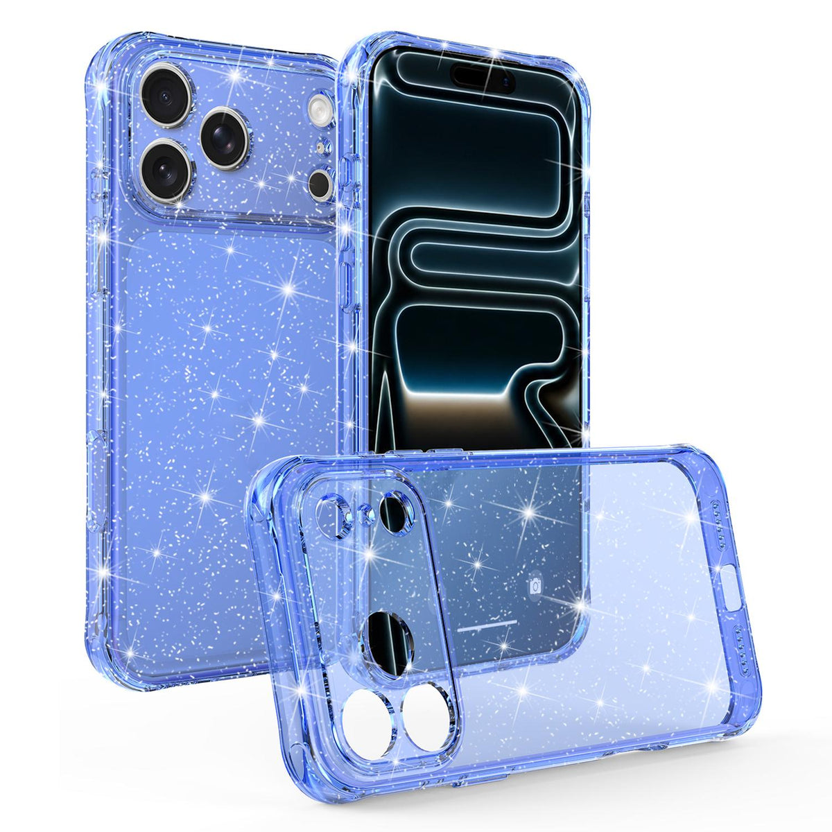 For iPhone 17 Pro Max Air-cushioned Corners Shockproof IMD Glitter Phone Case - Blue - EDA009906303E