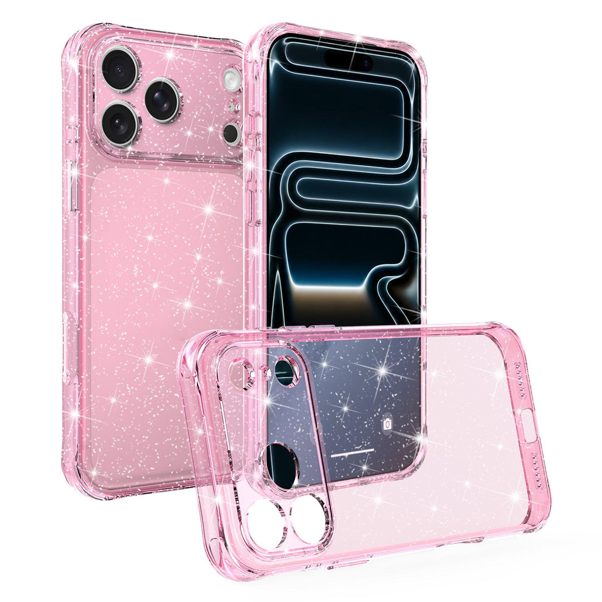 For iPhone 17 Pro Max Air-cushioned Corners Shockproof IMD Glitter Phone Case - Pink - EDA009906303F