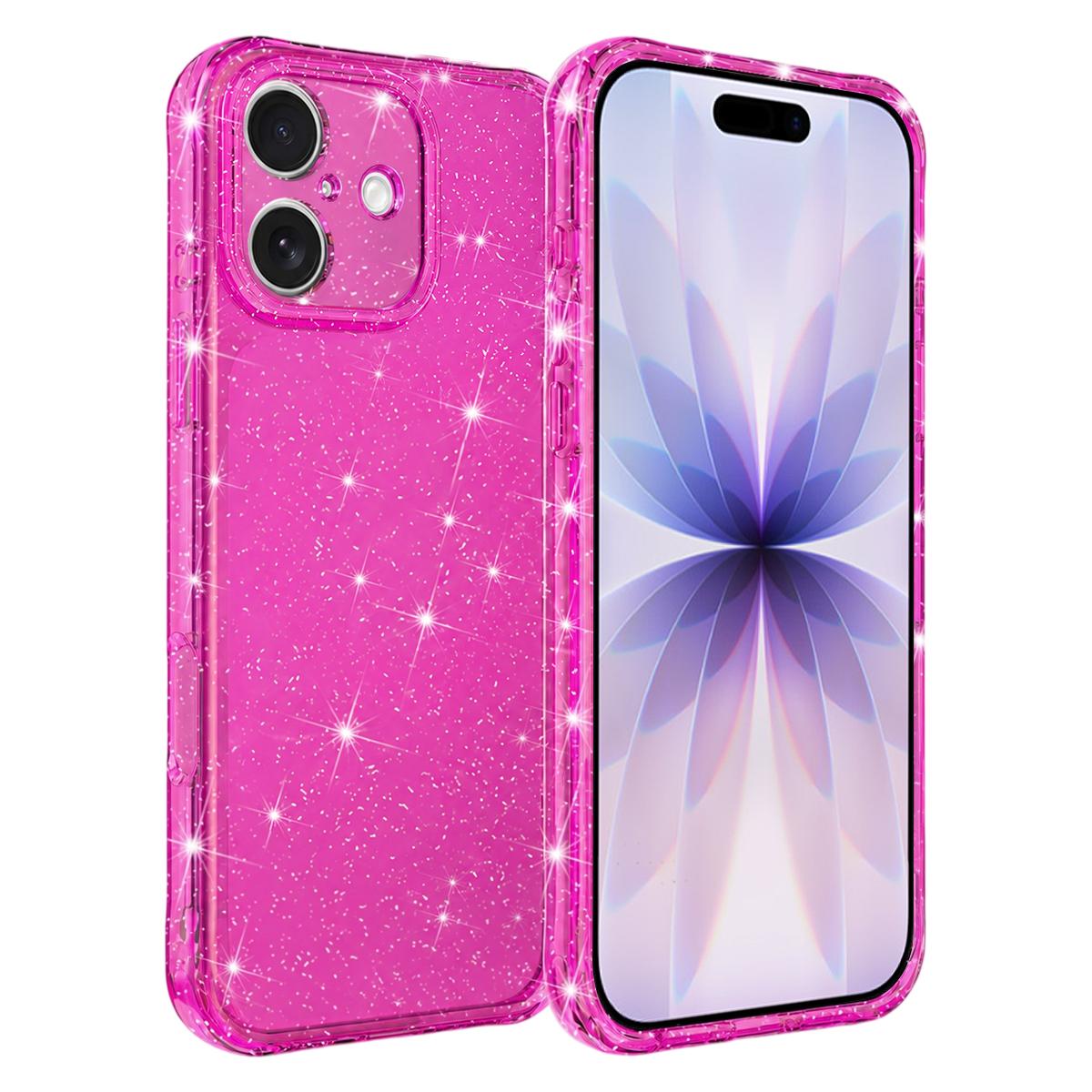 For iPhone 17 Air-cushioned Corners Shockproof IMD Glitter Phone Case - Rose Red - EDA009906305A