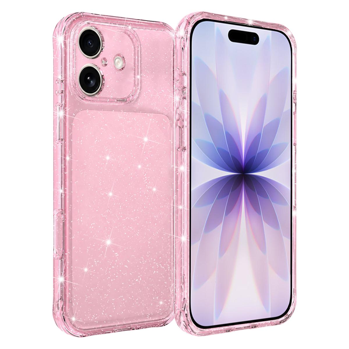 For iPhone 17 Air-cushioned Corners Shockproof IMD Glitter Phone Case - Pink - EDA009906305F