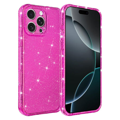 For iPhone 16 Pro Air-cushioned Corners Shockproof IMD Glitter Phone Case - Rose Red - EDA009906307A