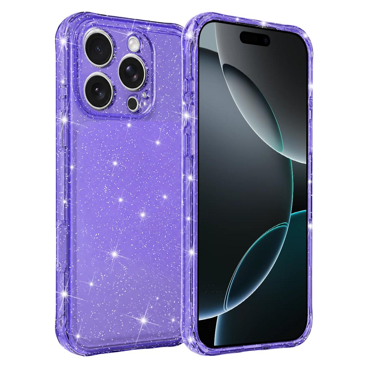 For iPhone 16 Pro Air-cushioned Corners Shockproof IMD Glitter Phone Case - Purple - EDA009906307D