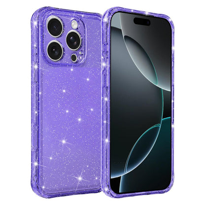 For iPhone 16 Pro Air-cushioned Corners Shockproof IMD Glitter Phone Case - Purple - EDA009906307D