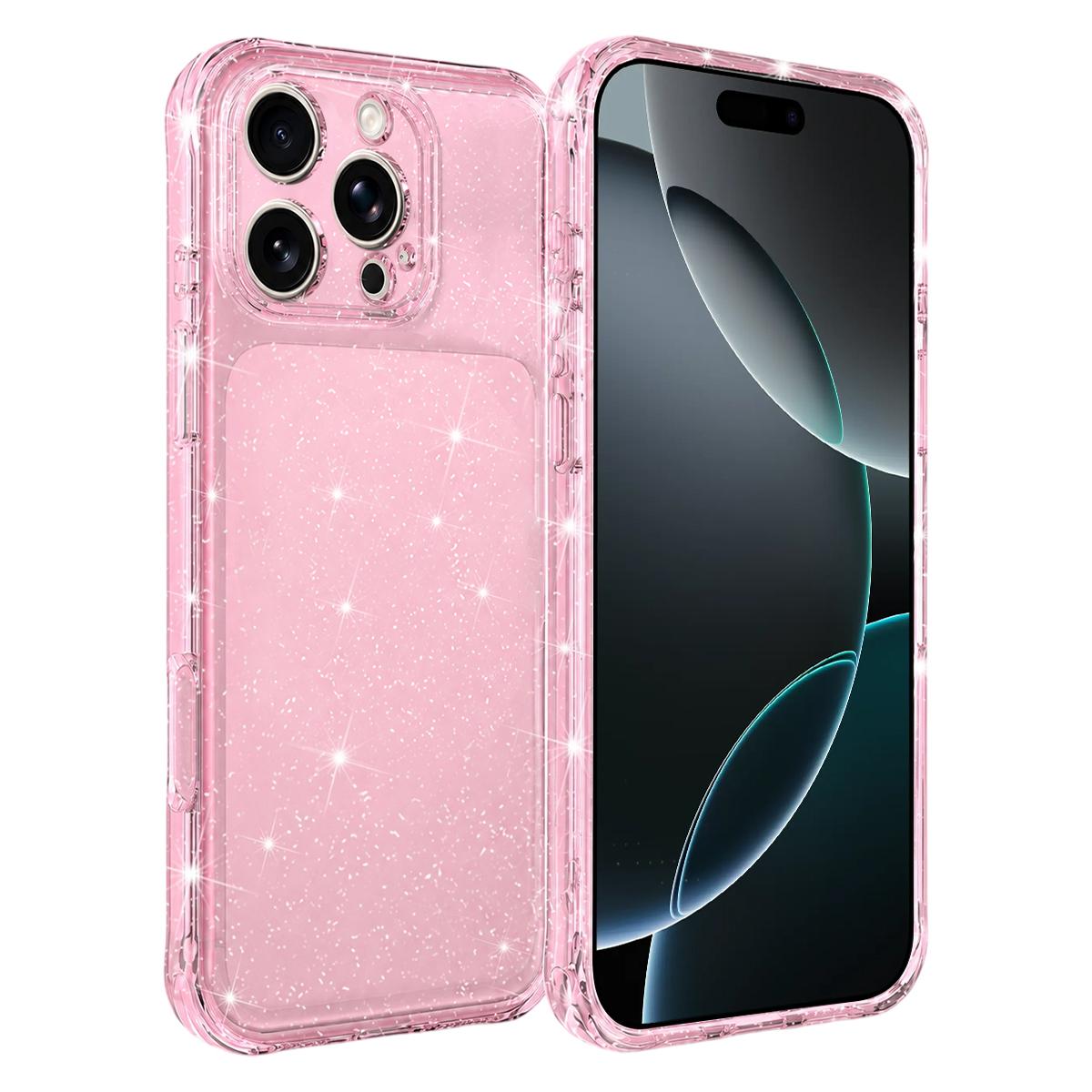 For iPhone 16 Pro Air-cushioned Corners Shockproof IMD Glitter Phone Case - Pink - EDA009906307F