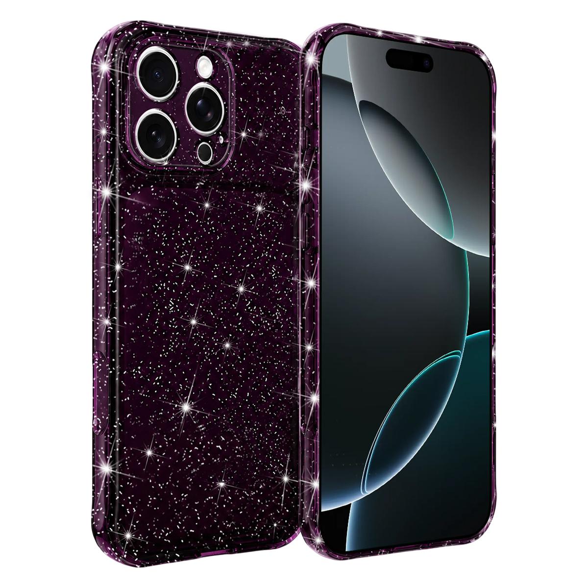 For iPhone 16 Pro Air-cushioned Corners Shockproof IMD Glitter Phone Case - Cherry Red - EDA009906307G