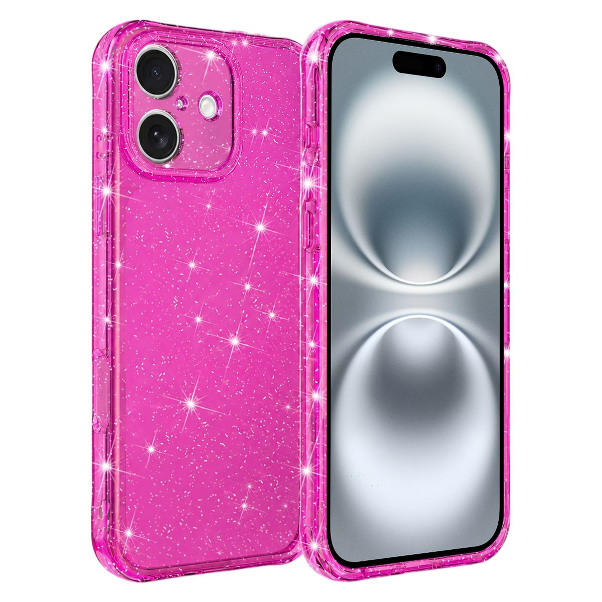 For iPhone 16 Air-cushioned Corners Shockproof IMD Glitter Phone Case - Rose Red - EDA009906308A
