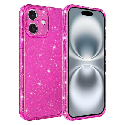 For iPhone 16 Air-cushioned Corners Shockproof IMD Glitter Phone Case - Rose Red - EDA009906308A