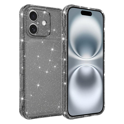 For iPhone 16 Air-cushioned Corners Shockproof IMD Glitter Phone Case - Black - EDA009906308B