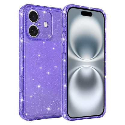 For iPhone 16 Air-cushioned Corners Shockproof IMD Glitter Phone Case - Purple - EDA009906308D