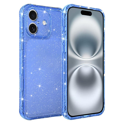 For iPhone 16 Air-cushioned Corners Shockproof IMD Glitter Phone Case - Blue - EDA009906308E