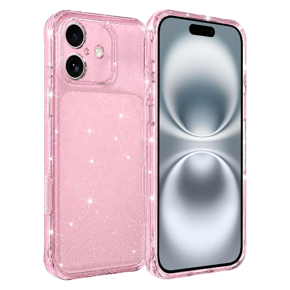 For iPhone 16 Air-cushioned Corners Shockproof IMD Glitter Phone Case - Pink - EDA009906308F