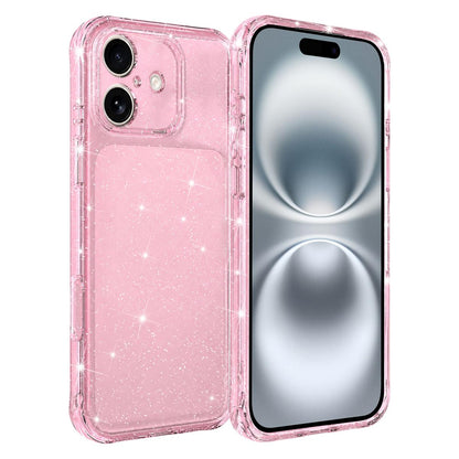 For iPhone 16 Air-cushioned Corners Shockproof IMD Glitter Phone Case - Pink - EDA009906308F