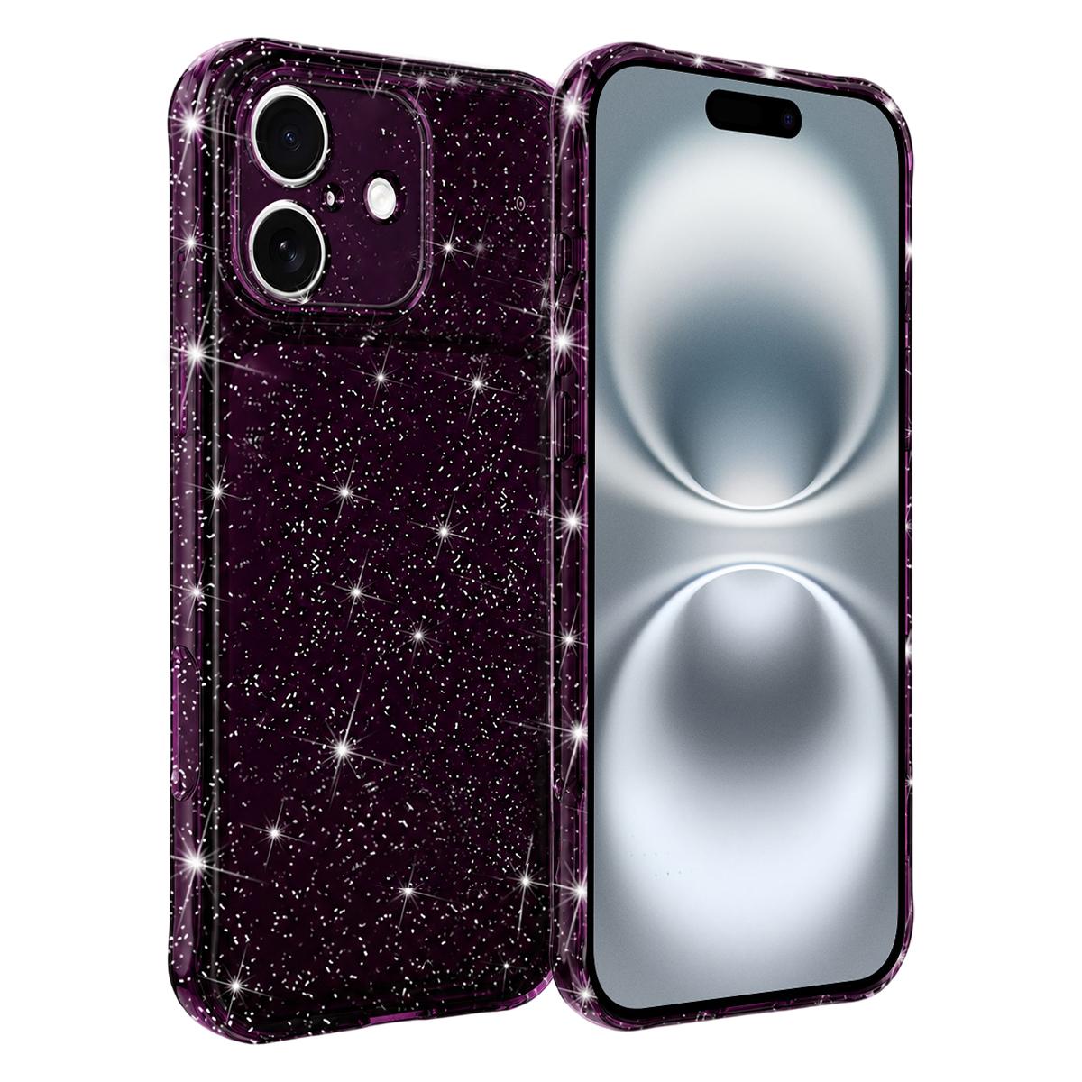 For iPhone 16 Air-cushioned Corners Shockproof IMD Glitter Phone Case - Cherry Red - EDA009906308G