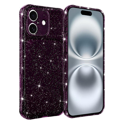 For iPhone 16 Air-cushioned Corners Shockproof IMD Glitter Phone Case - Cherry Red - EDA009906308G