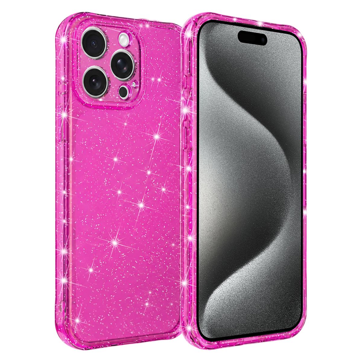 For iPhone 15 Pro Max Air-cushioned Corners Shockproof IMD Glitter Phone Case - Rose Red - EDA009906309A