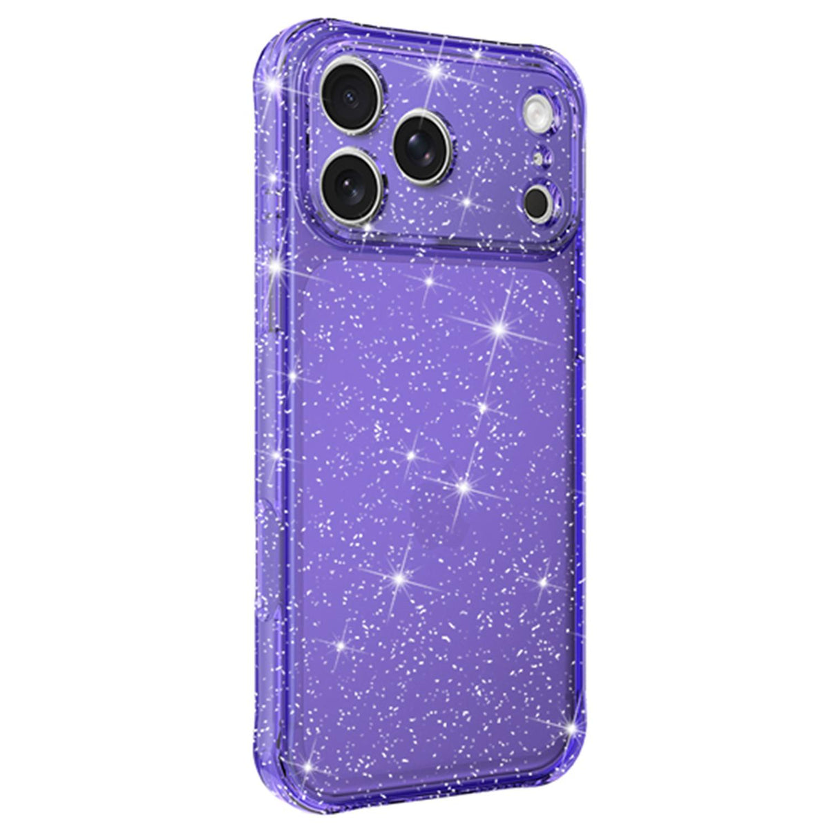 For iPhone 15 Pro Max Air-cushioned Corners Shockproof IMD Glitter Phone Case - Purple - EDA009906309D
