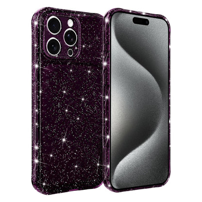 For iPhone 15 Pro Max Air-cushioned Corners Shockproof IMD Glitter Phone Case - Cherry Red - EDA009906309G