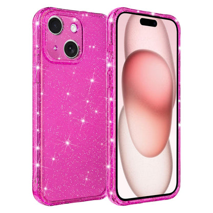 For iPhone 15 Air-cushioned Corners Shockproof IMD Glitter Phone Case - Rose Red - EDA009906311A