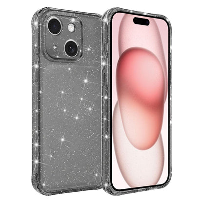 For iPhone 15 Air-cushioned Corners Shockproof IMD Glitter Phone Case - Black - EDA009906311B