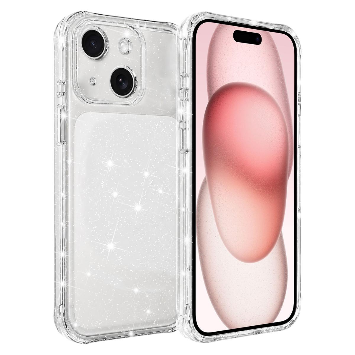 For iPhone 15 Air-cushioned Corners Shockproof IMD Glitter Phone Case - White - EDA009906311C