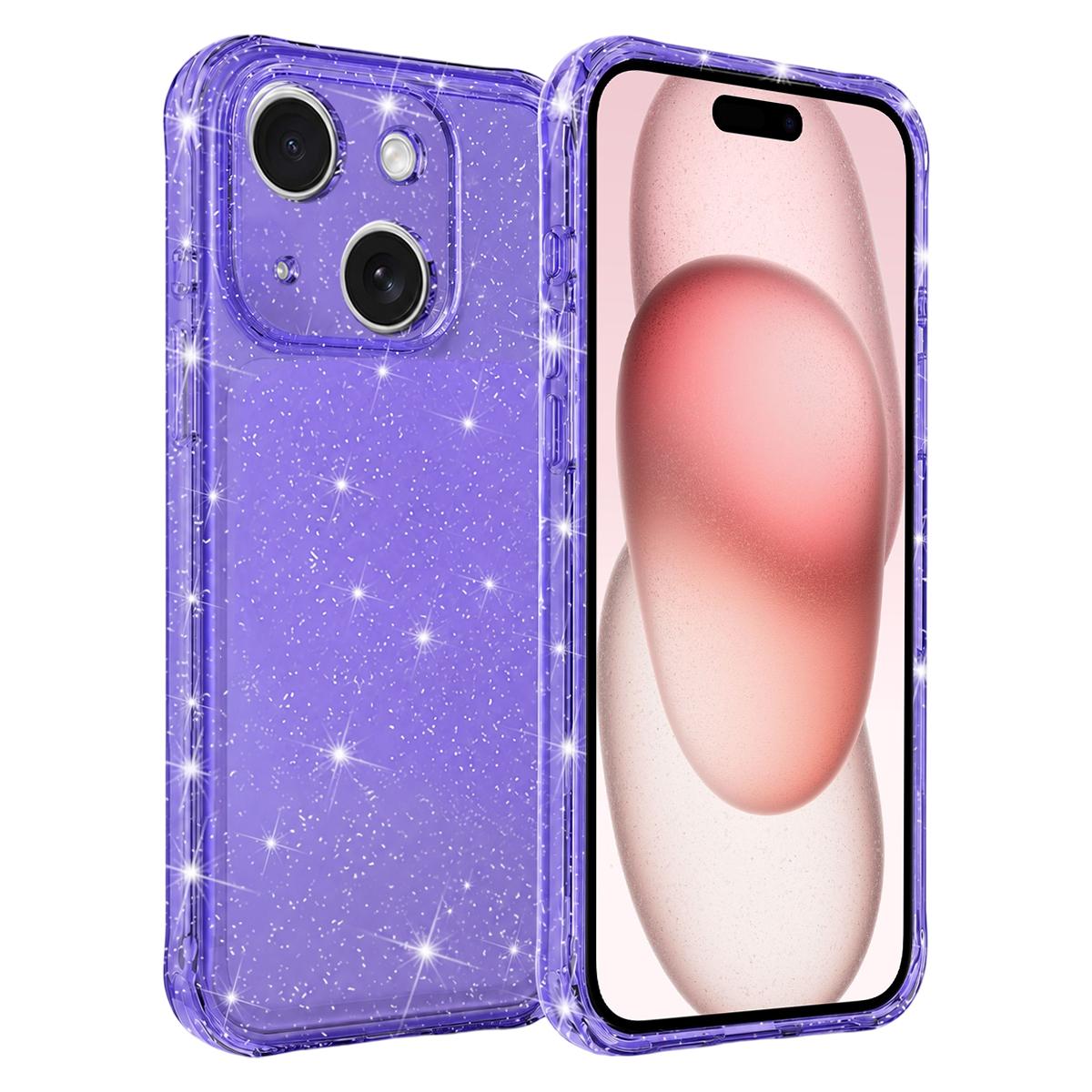 For iPhone 15 Air-cushioned Corners Shockproof IMD Glitter Phone Case - Purple - EDA009906311D
