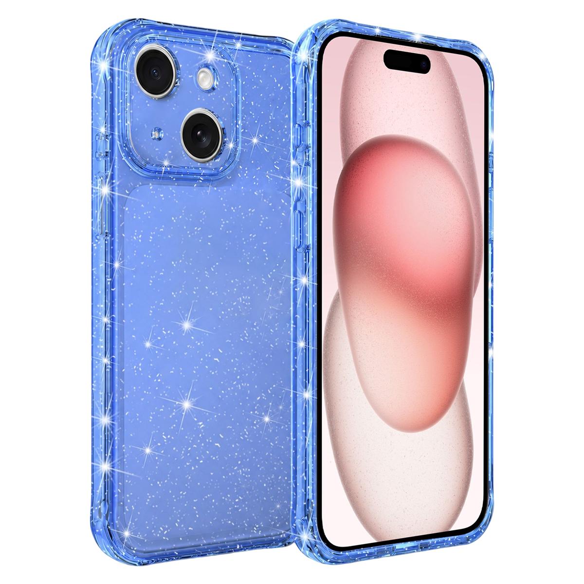For iPhone 15 Air-cushioned Corners Shockproof IMD Glitter Phone Case - Blue - EDA009906311E