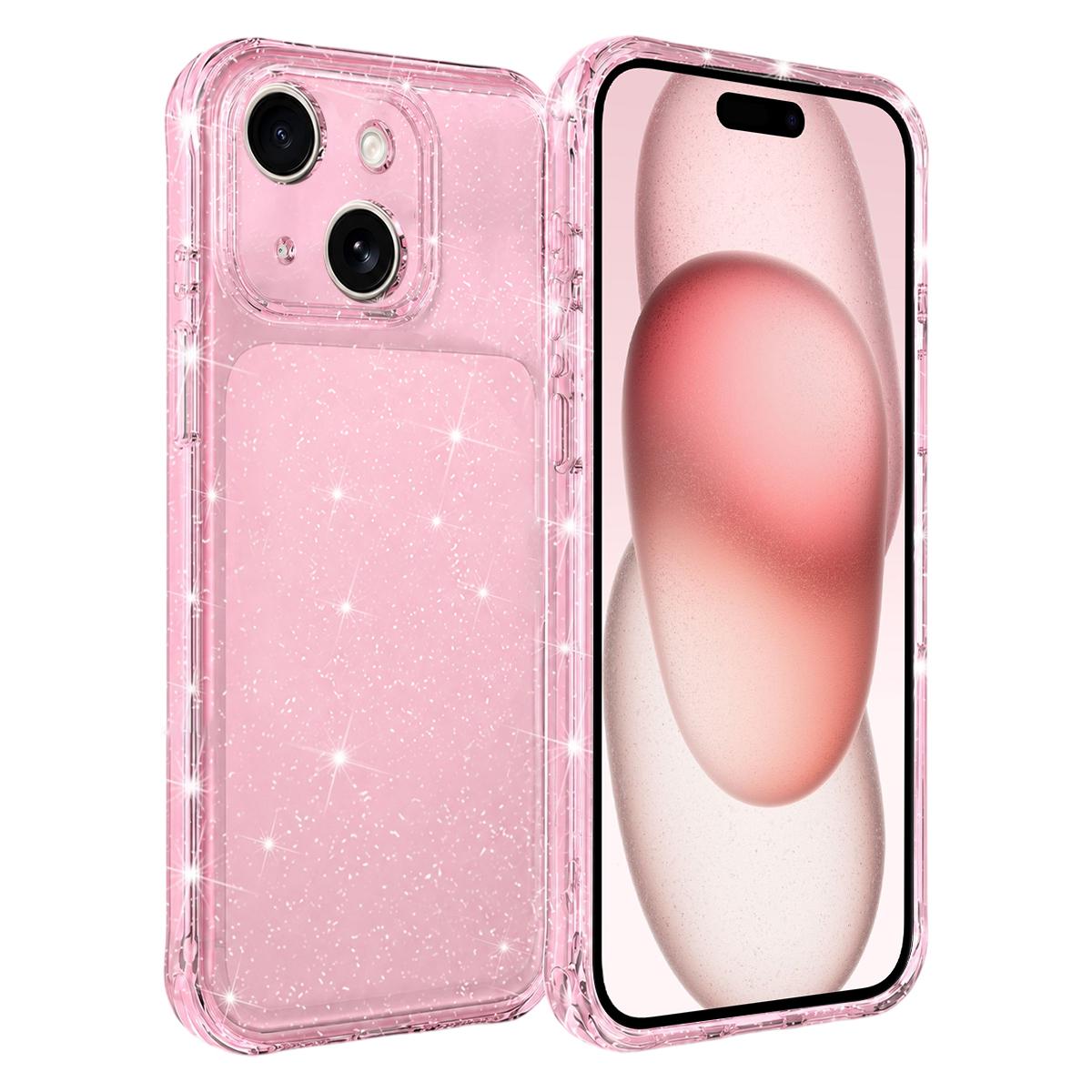 For iPhone 15 Air-cushioned Corners Shockproof IMD Glitter Phone Case - Pink - EDA009906311F