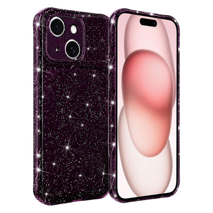 For iPhone 15 Air-cushioned Corners Shockproof IMD Glitter Phone Case - Cherry Red - EDA009906311G