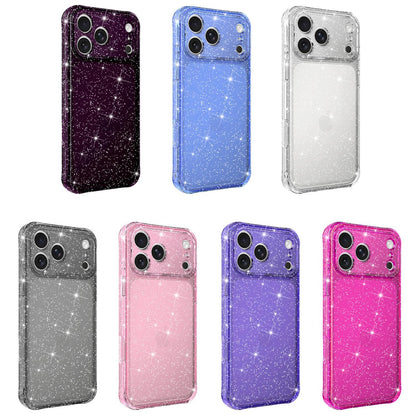 For iPhone 15 Pro Max Air-cushioned Corners Shockproof IMD Glitter Phone Case - Blue - EDA009906309E