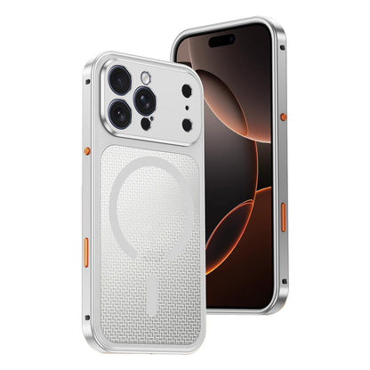 For iPhone 16 Pro Cooling Magnetic Buckle Metal Shockproof Phone Case - Silver - EDA009908605A