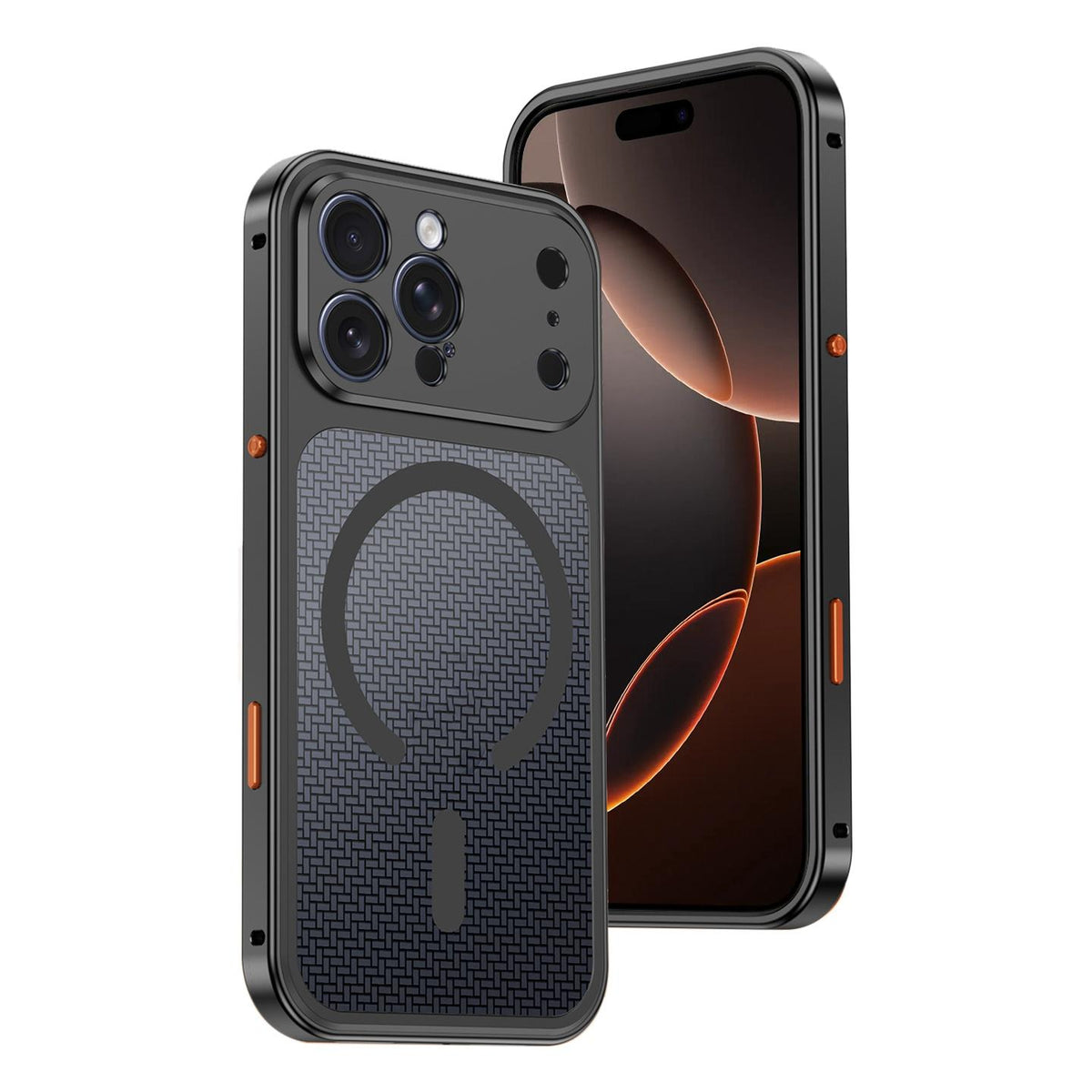 For iPhone 16 Pro Cooling Magnetic Buckle Metal Shockproof Phone Case - Black - EDA009908605B