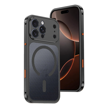 For iPhone 16 Pro Cooling Magnetic Buckle Metal Shockproof Phone Case - Black - EDA009908605B