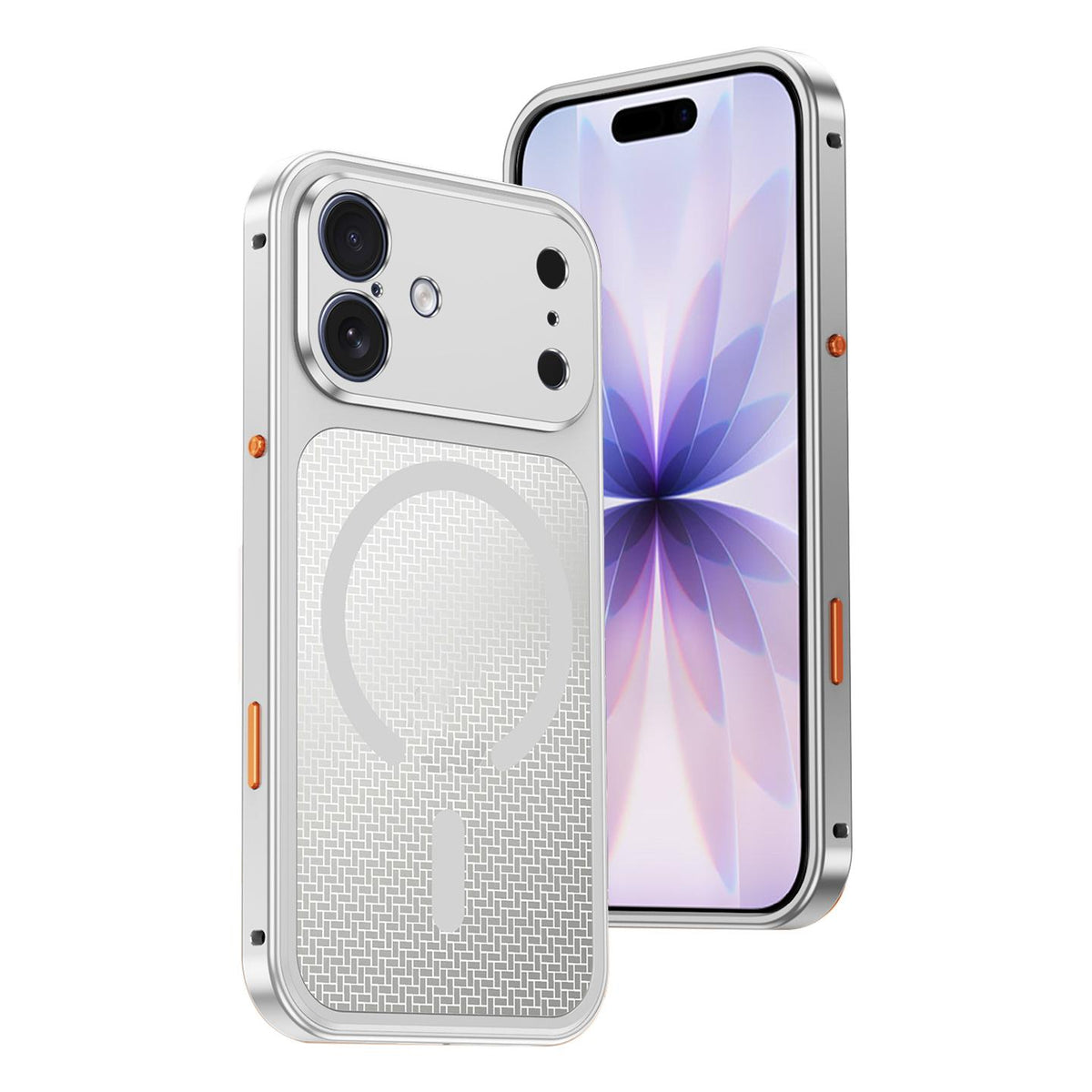 For iPhone 17 Cooling Magnetic Buckle Metal Shockproof Phone Case - Silver - EDA009908607A