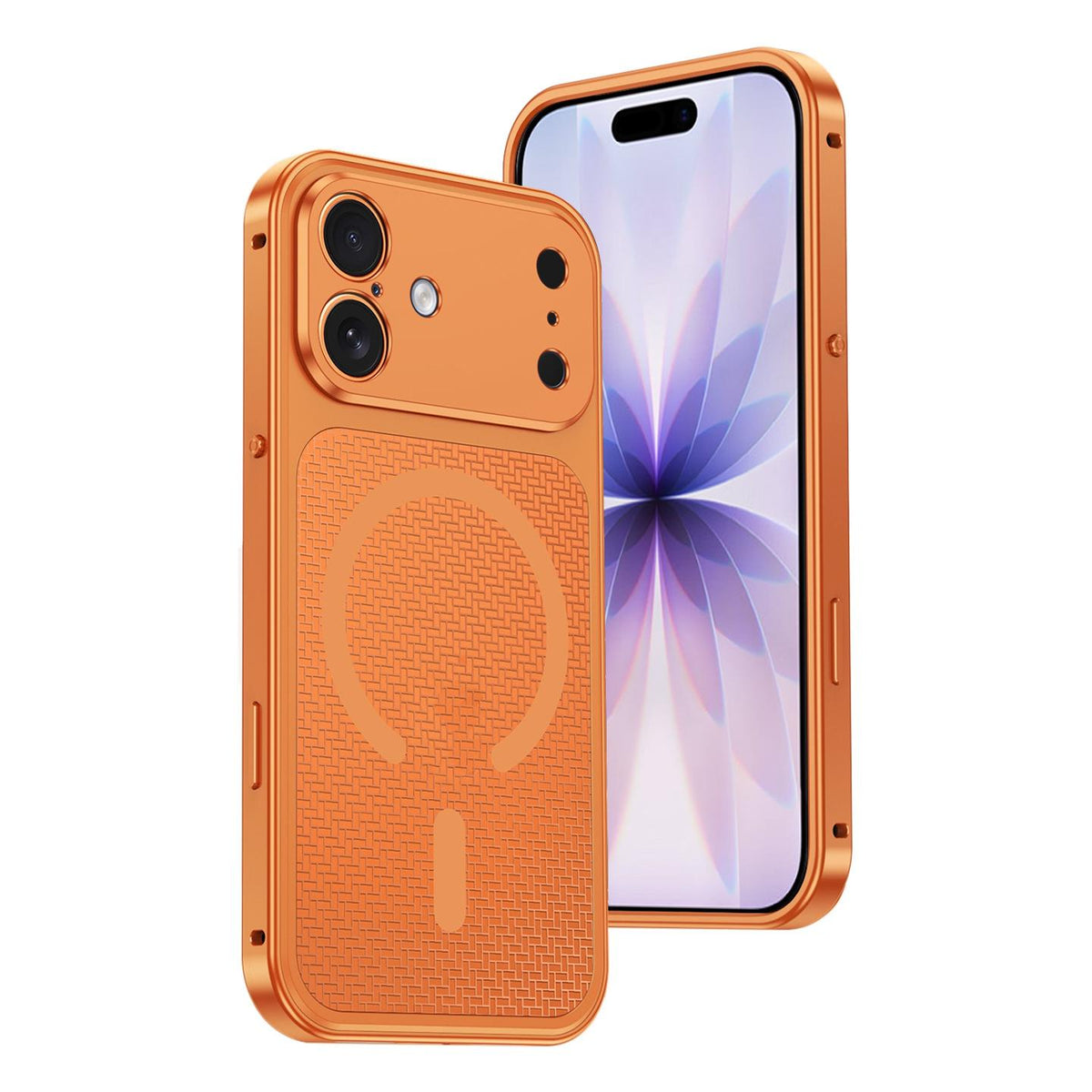 For iPhone 17 Cooling Magnetic Buckle Metal Shockproof Phone Case - Orange - EDA009908607D