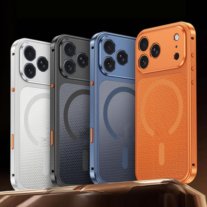 For iPhone 16 Pro Cooling Magnetic Buckle Metal Shockproof Phone Case - Orange - EDA009908605D